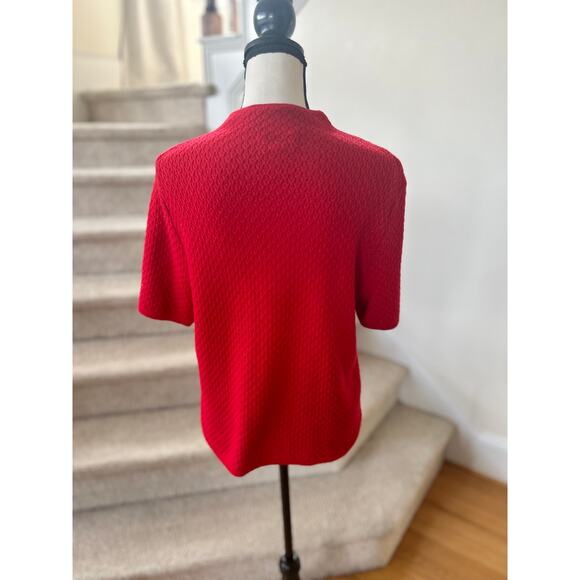 Vintage Pendleton Merino Wool Textured Red Mock Neck Short Sleeve Sweater - Picture 2 of 5